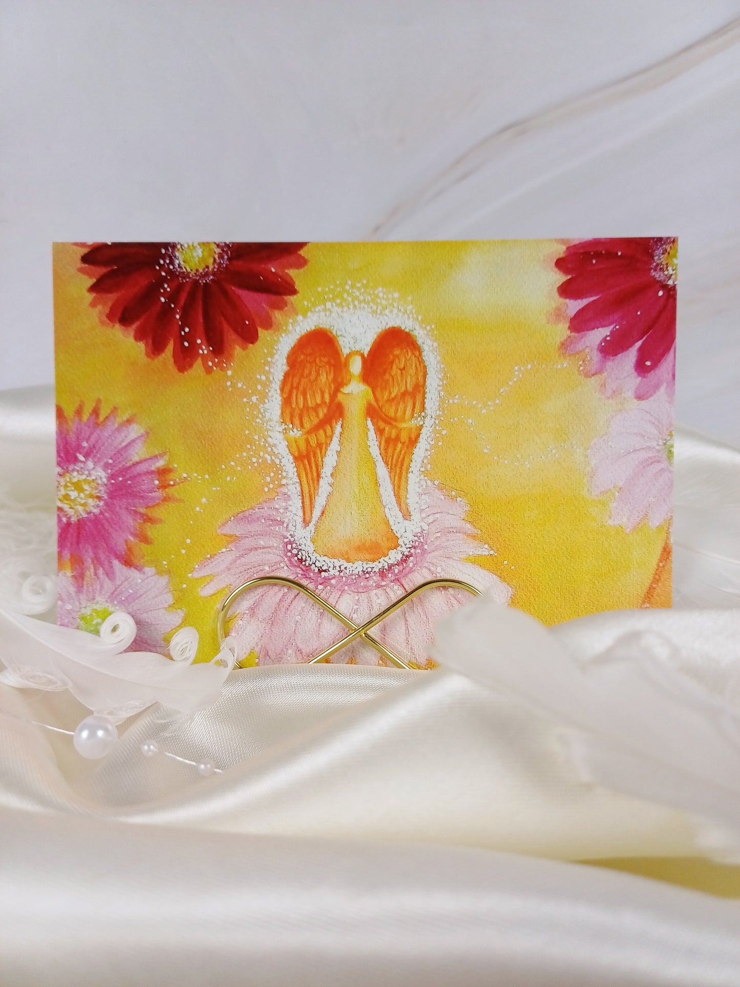 Frühlingsedition - Postkarte "Gerbera Engel Gruß"
